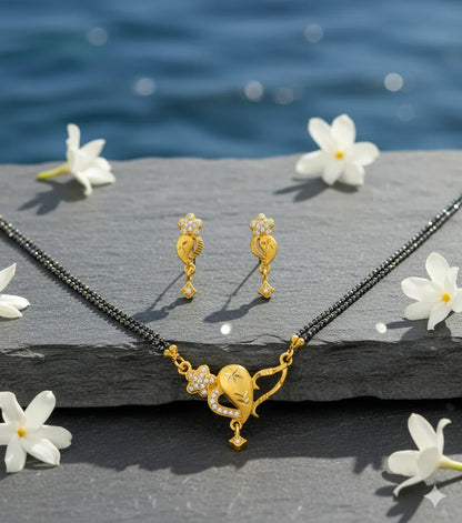 Gold Plated Mangalsutra Set for Women | Leaf & Floral Pendant Design | Anti-Tarnish Stainless Steel Jewelry
