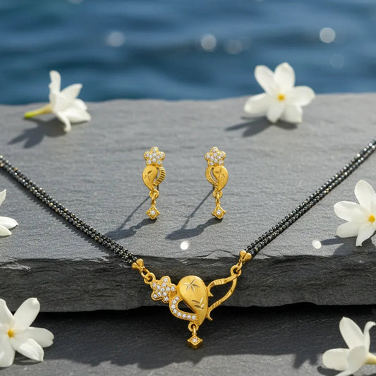 Gold Plated Mangalsutra with earrings Anti-Tarnish Water Proof Daily Wear