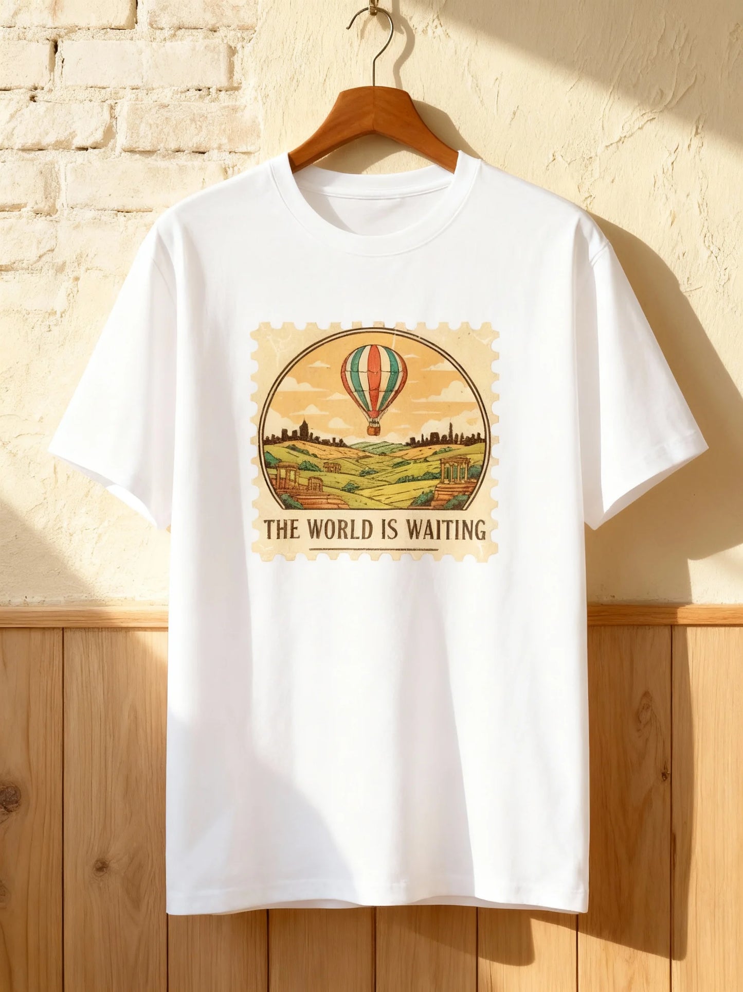 “The World Is Waiting” Unisex Travel T-Shirt – Wanderlust Adventure Tee Unisex Basic T-Shirt