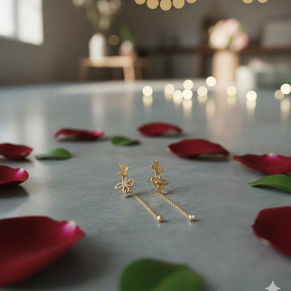 Gold Floral Long Chain Earrings for Women | Anti-Tarnish Stainless Steel Jewelry