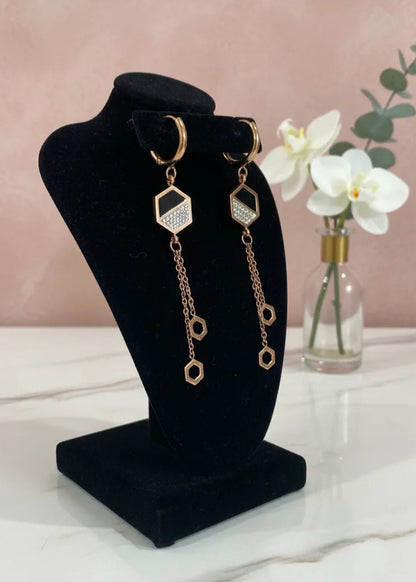 Gold Geometric Dangle Earrings for Women | Hexagon Design | Anti-Tarnish Stainless Steel Jewelry