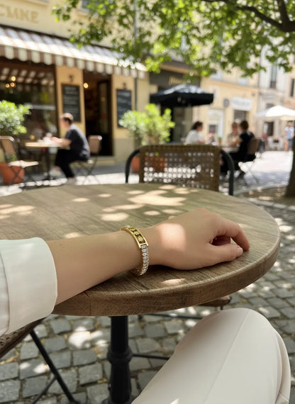Gold Crystal Tennis Bracelet for Women | Floral Accent | Anti-Tarnish Stainless Steel Jewelry