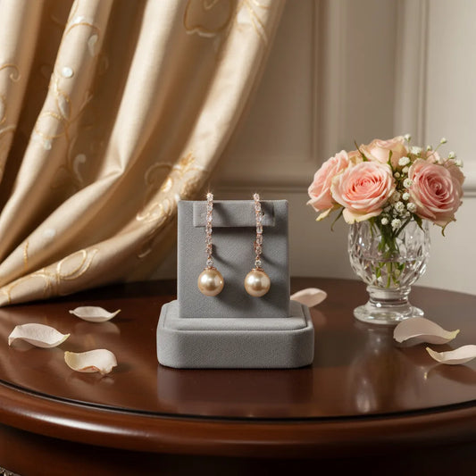 Rose Gold Pearl Drop Earrings for Women | Crystal Studded | Anti-Tarnish Stainless Steel Jewelry
