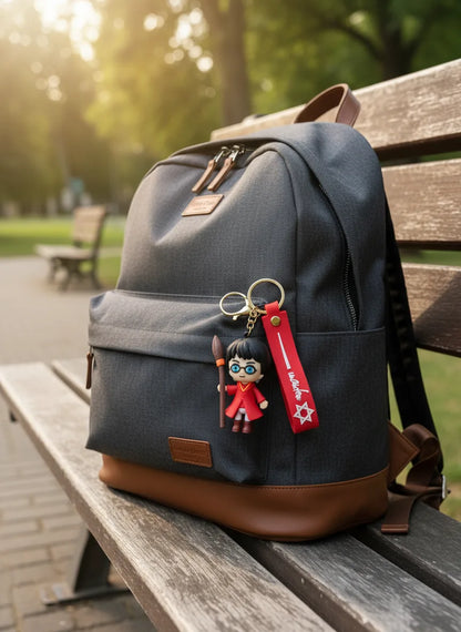Harry Potter Inspired Wizard Keychain with Magic Wand & Red Strap – Funky Cartoon Rubber Key Ring