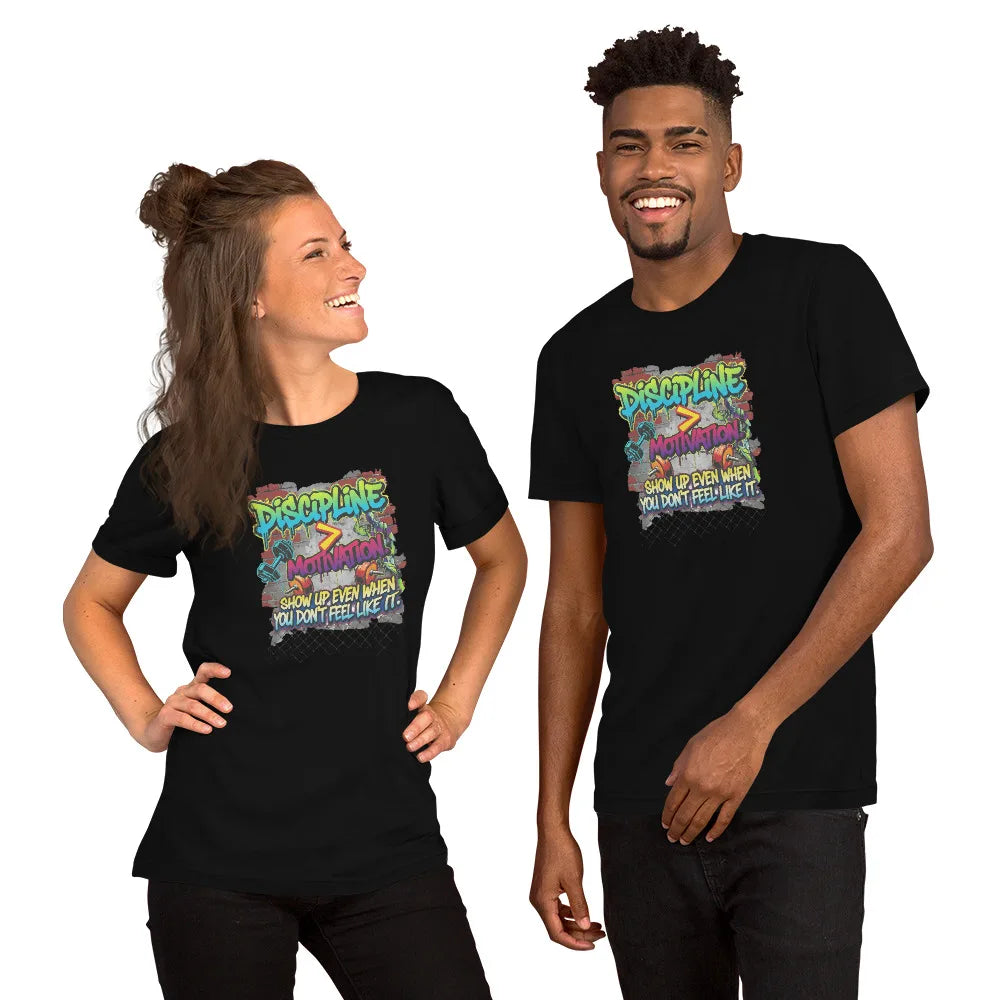 Unisex Motivational T-Shirt – “Discipline Over Motivation” Graphic Gym & Casual Tee | Classic Crew T-Shirt