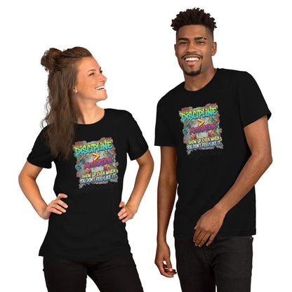 Unisex Motivational T-Shirt – “Discipline Over Motivation” Graphic Gym & Casual Tee | Classic Crew T-Shirt