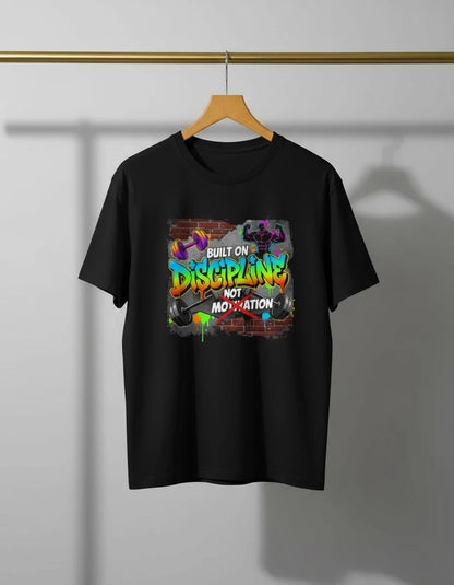Men’s “Built on Discipline, Not Motivation” Gym & Casual Graphic T-Shirt Classic Crew T-Shirt