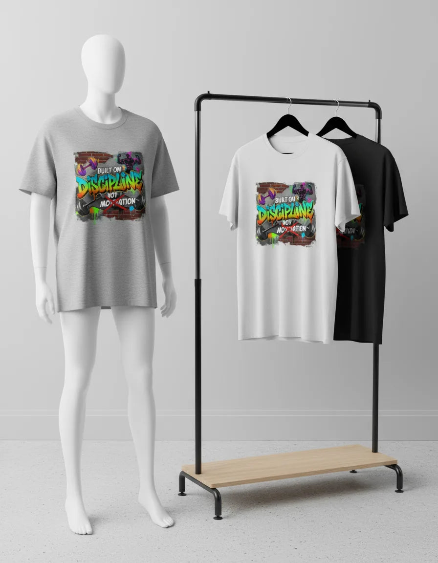 Men’s “Built on Discipline, Not Motivation” Gym & Casual Graphic T-Shirt Classic Crew T-Shirt