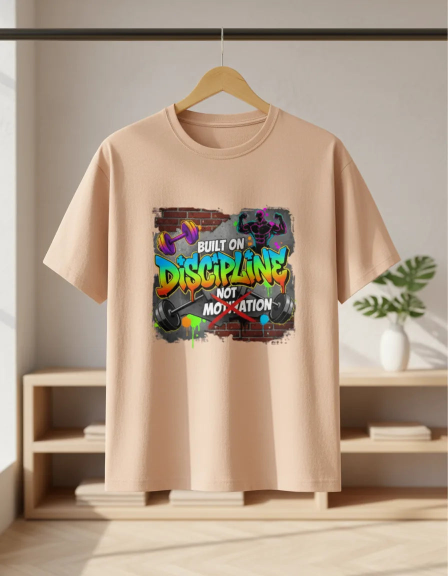 Men’s “Built on Discipline, Not Motivation” Gym & Casual Graphic T-Shirt Classic Crew T-Shirt
