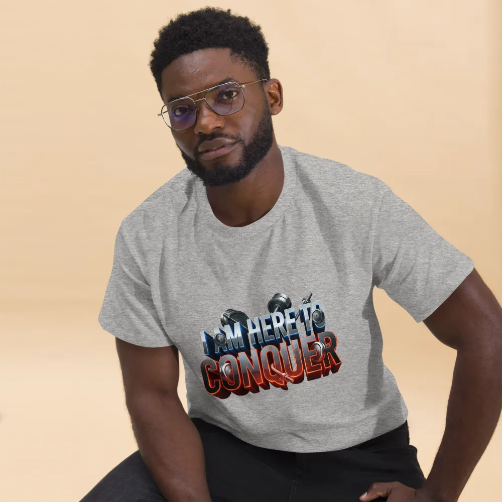 Unisex “I Am Here to Conquer” T-Shirt – Motivational & Casual Wear | Basic T-Shirt