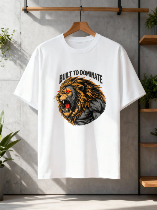 Men’s “Built to Dominate” Lion Graphic Gym & Casual T-Shirt Basic T-Shirt