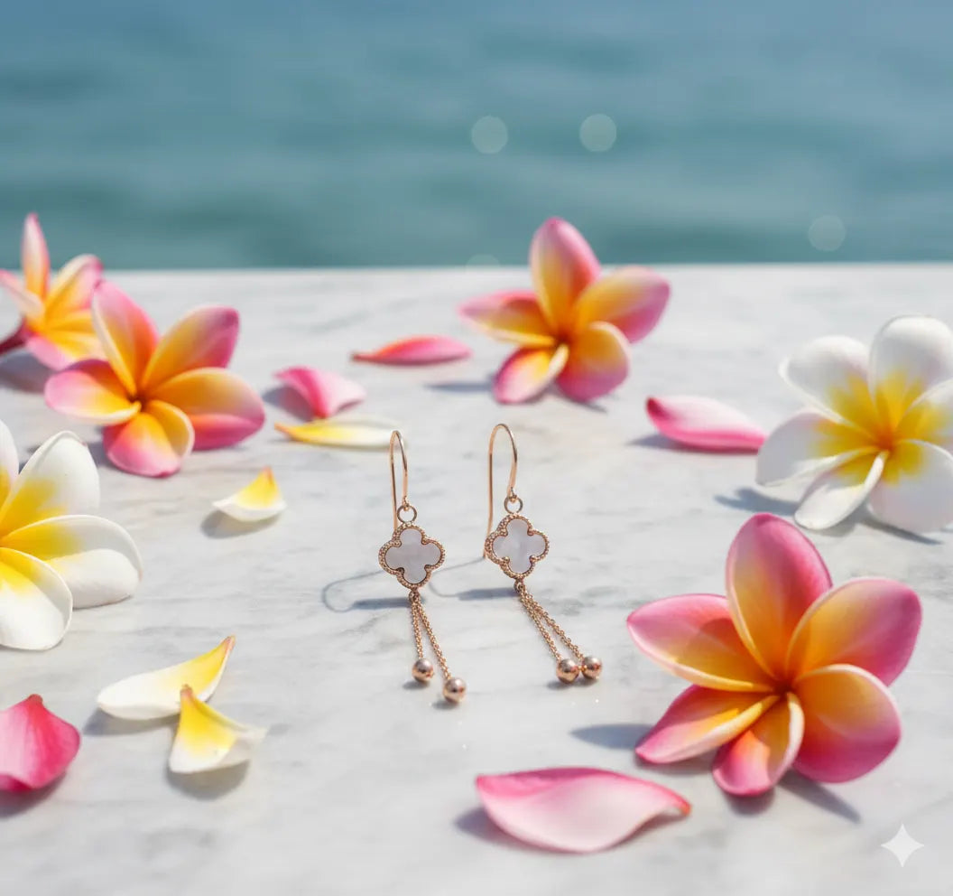 Rose Gold Clover Dangle Earrings for Women | Anti-Tarnish Stainless Steel Jewelry