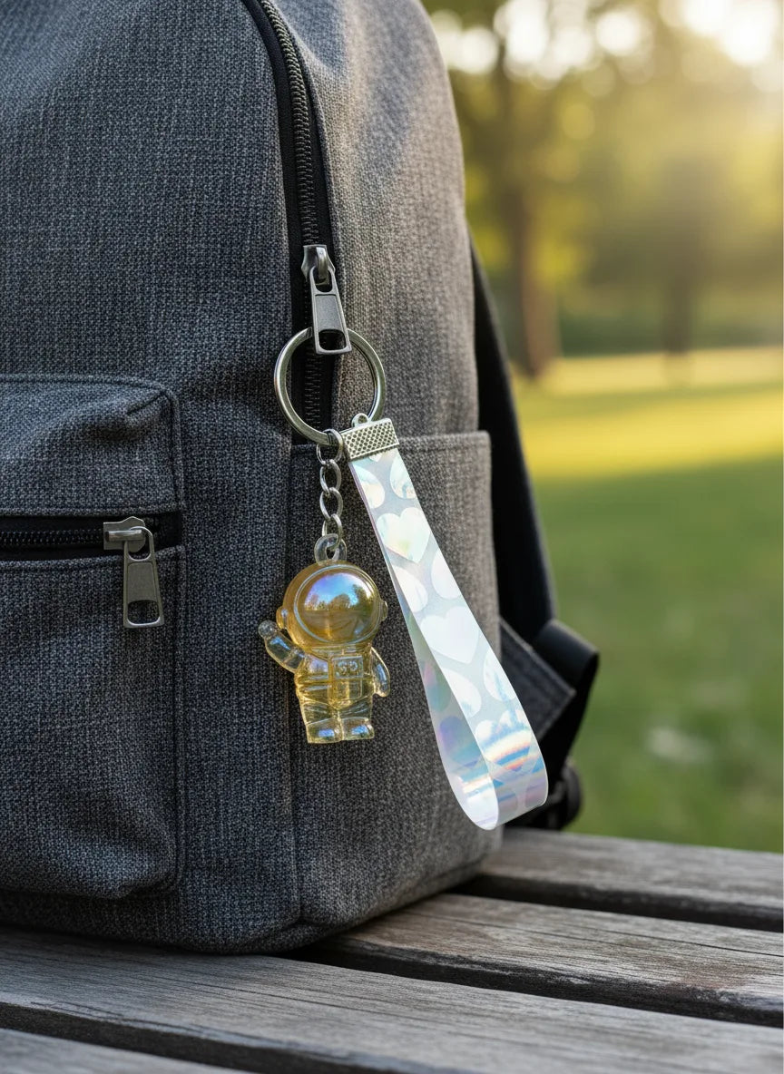 Transparent Astronaut Keychain – Crystal Look Hard Plastic Key Ring for Bikes, Bags & Gifts