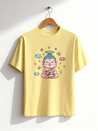 Trendy Women’s Buddha & Peace Graphic T-Shirt – Stylish Casual Wear Classic Crew T-Shirt