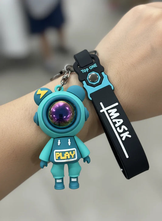Trendy Astronaut Keychain Teal Blue Color – Funky 3D Rubber Key Ring for Bikes, Bags & Gifts