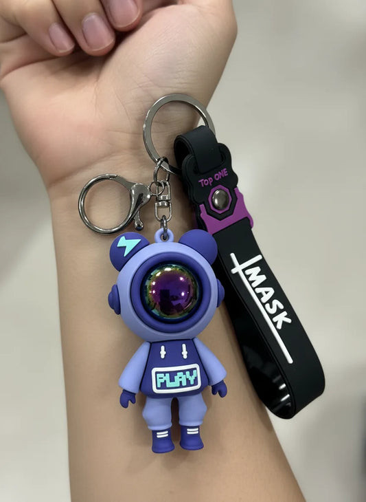 Trendy Astronaut Keychain Blue Color – Funky 3D Rubber Key Ring for Bikes, Bags & Gifts