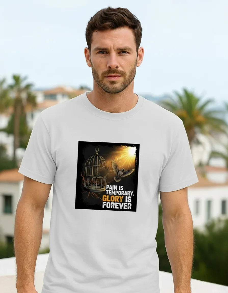 Unisex “Pain is Temporary, Glory is Forever” Motivational Casual Wear Classic Crew T-Shirt