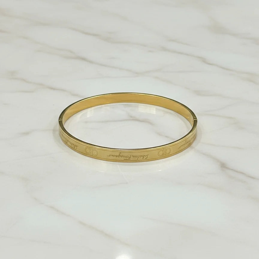 Gold Engraved Bangle Bracelet for Women | Sleek Design | Anti-Tarnish Stainless Steel Jewelry