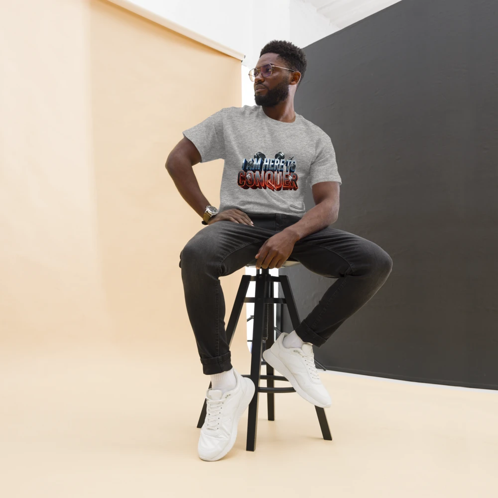 Unisex “I Am Here to Conquer” T-Shirt – Motivational & Casual Wear | Basic T-Shirt
