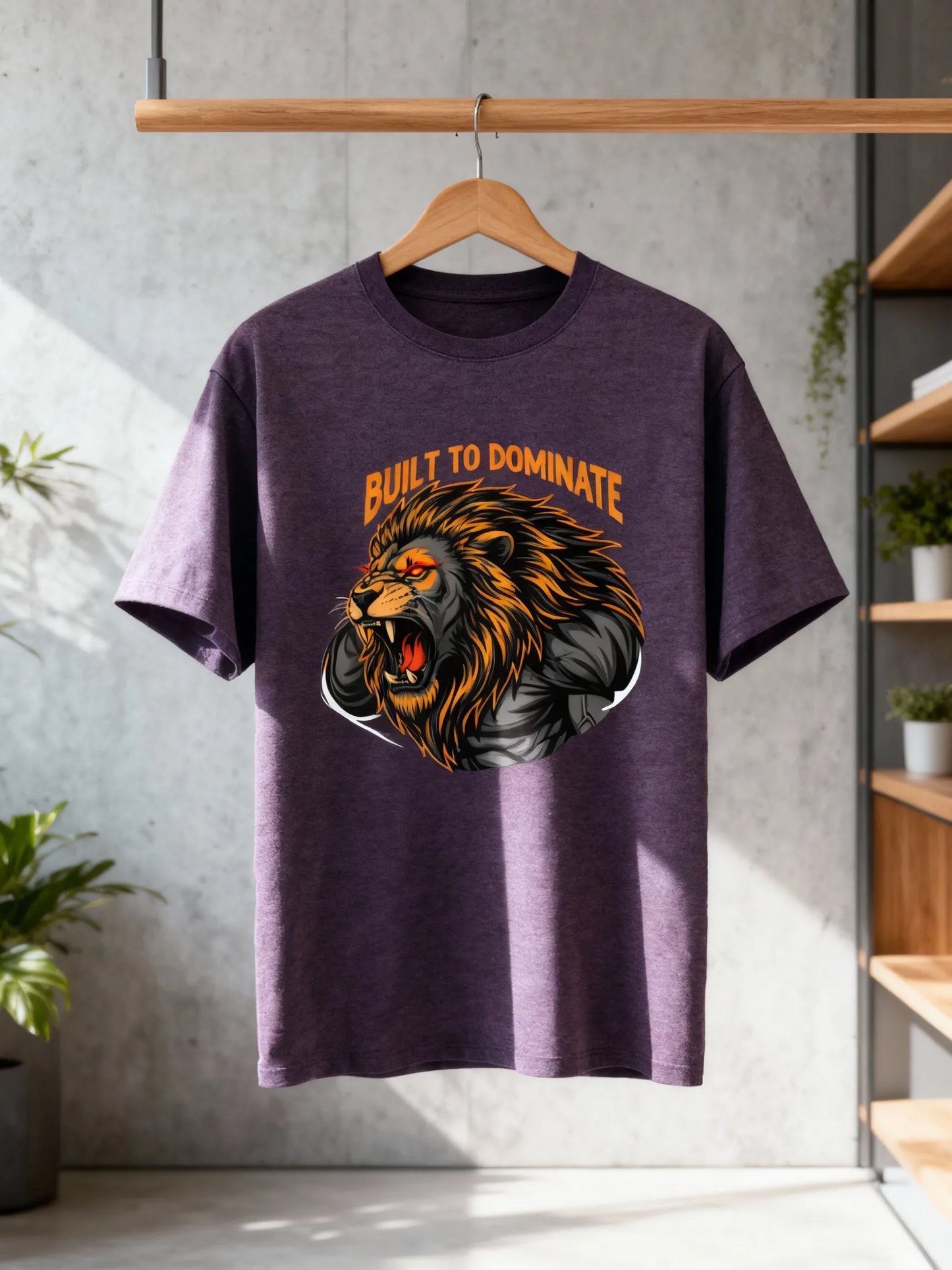 Men’s “Built to Dominate” Lion Graphic Gym & Casual T-Shirt Basic T-Shirt