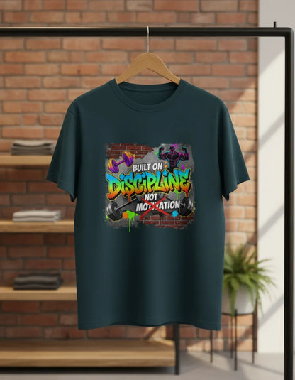 Men’s “Built on Discipline, Not Motivation” Gym & Casual Graphic T-Shirt Classic Crew T-Shirt