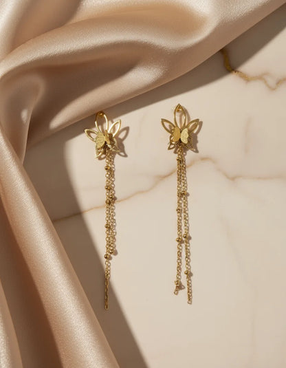 Gold Floral Chain Dangle Earrings for Women | Anti-Tarnish Stainless Steel Jewelry