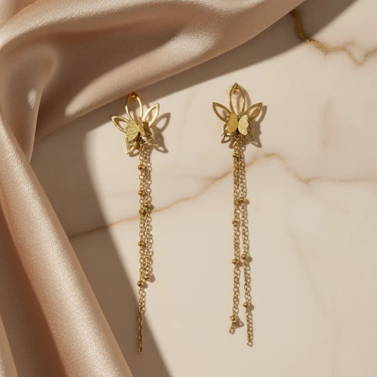 Gold Floral Chain Dangle Earrings for Women | Anti-Tarnish Stainless Steel Jewelry