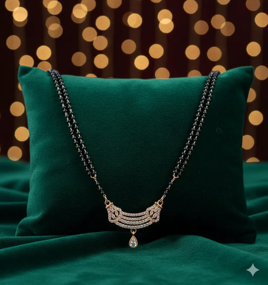 Rose Gold Plated Mangalsutra for Women | Stainless Steel | Anti-Tarnish | Black Bead Chain with CZ Stones | Modern Daily Wear Jewelry
