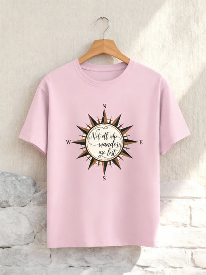 “Not All Who Wander Are Lost” Unisex Travel T-Shirt – Compass Adventure Tee Unisex Classic Crew T-Shirt