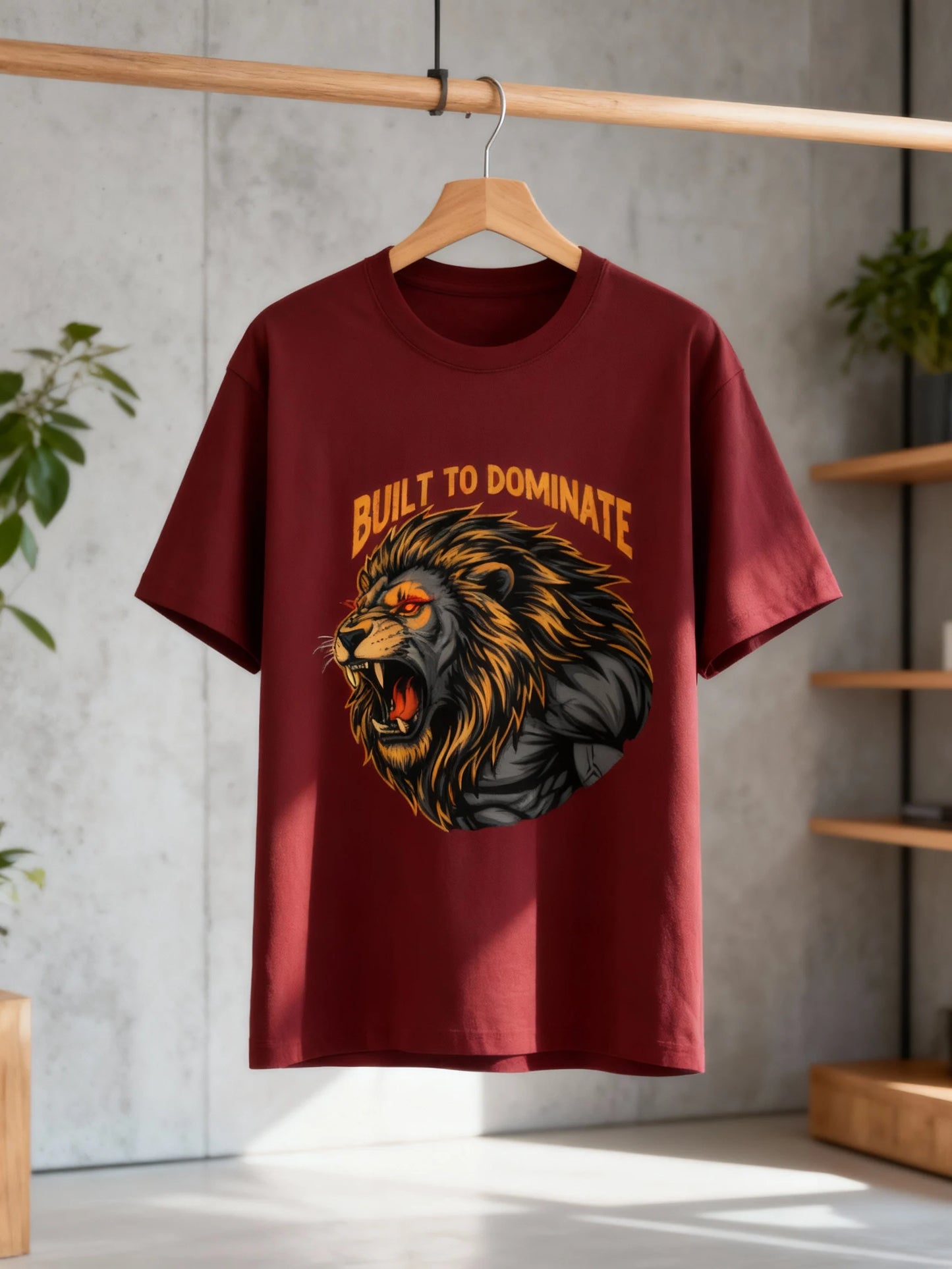 Men’s “Built to Dominate” Lion Graphic Gym & Casual T-Shirt Basic T-Shirt