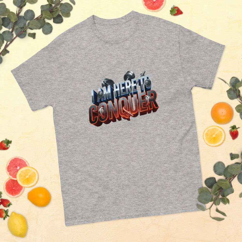 Unisex “I Am Here to Conquer” T-Shirt – Motivational & Casual Wear | Basic T-Shirt