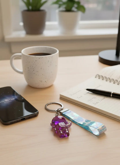 Transparent Astronaut Keychain – Crystal Look Hard Plastic Key Ring for Bikes, Bags & Gifts