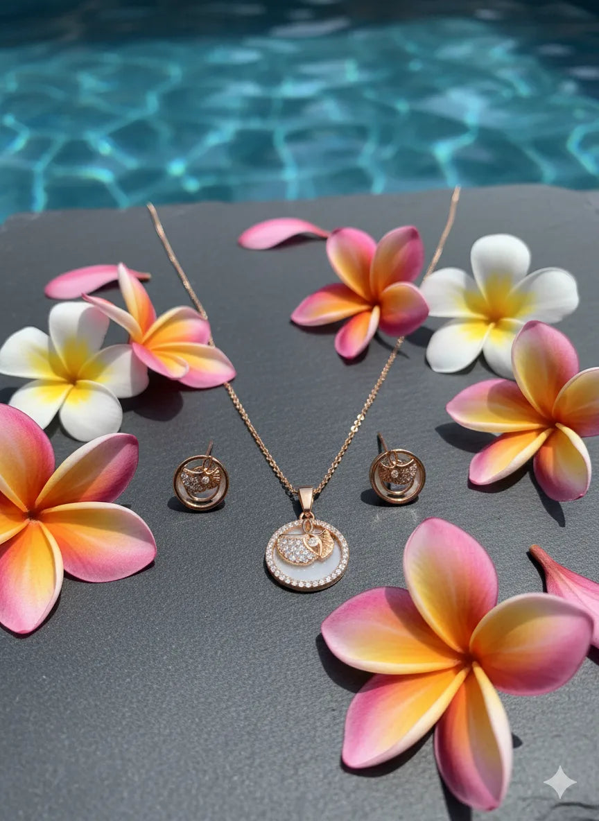 Gold Finish Round Pendant Set for Women | Butterfly Design | Stainless Steel | Anti-Tarnish Jewelry