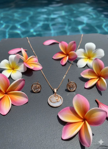 Gold Finish Round Pendant Set for Women | Butterfly Design | Stainless Steel | Anti-Tarnish Jewelry