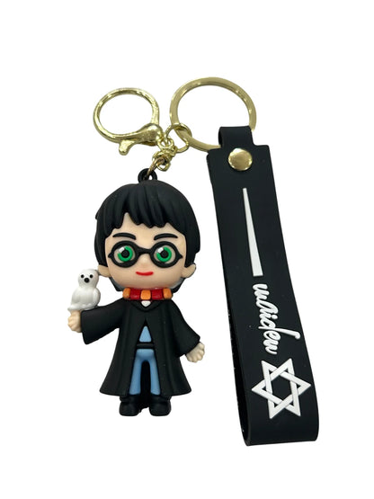 Harry Potter Inspired Keychain with Owl & Black Strap – Cute Cartoon Rubber Key Ring for Fans