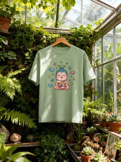 Trendy Women’s Buddha & Peace Graphic T-Shirt – Stylish Casual Wear Classic Crew T-Shirt