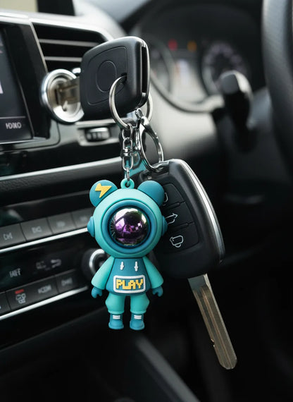 Trendy Astronaut Keychain Teal Blue Color – Funky 3D Rubber Key Ring for Bikes, Bags & Gifts