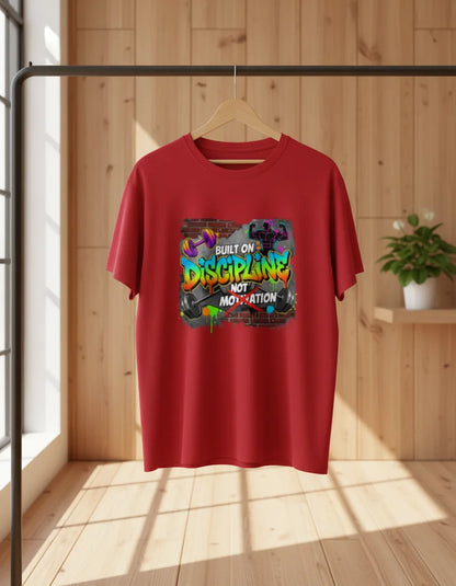 Men’s “Built on Discipline, Not Motivation” Gym & Casual Graphic T-Shirt Classic Crew T-Shirt