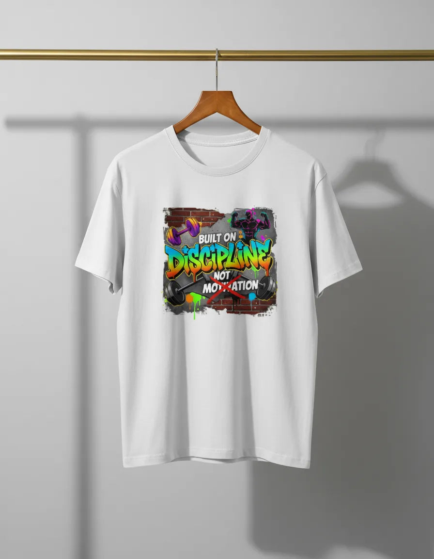 Men’s “Built on Discipline, Not Motivation” Gym & Casual Graphic T-Shirt Classic Crew T-Shirt