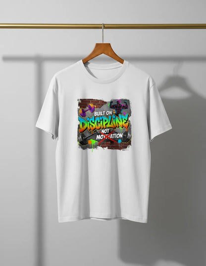 Men’s “Built on Discipline, Not Motivation” Gym & Casual Graphic T-Shirt Classic Crew T-Shirt