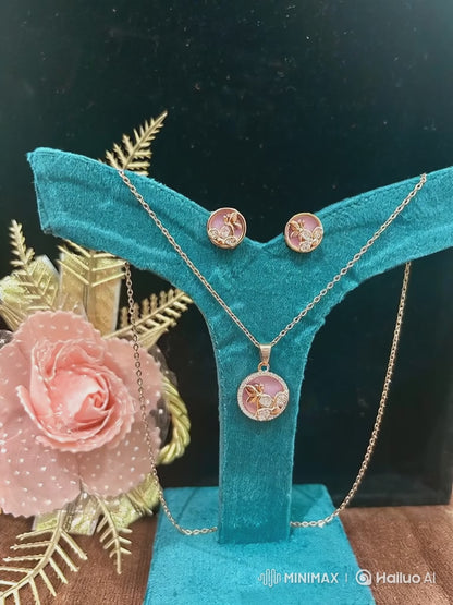 Rose Gold Stainless Steel Pendant Set for Women | Anti-Tarnish | Floral Charm Design