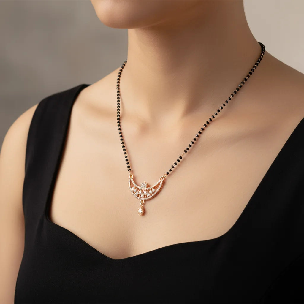 Elegant Rose Gold Mangalsutra for Women | CZ Stone Pendant | Anti-Tarnish Stainless Steel | Daily & Party Wear