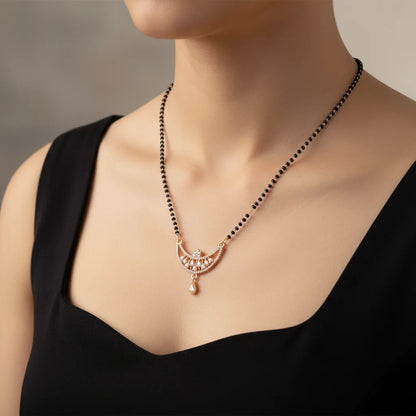 Elegant Rose Gold Mangalsutra for Women | CZ Stone Pendant | Anti-Tarnish Stainless Steel | Daily & Party Wear