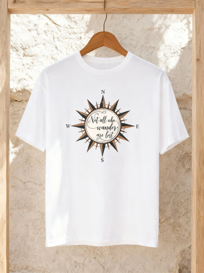 “Not All Who Wander Are Lost” Unisex Travel T-Shirt – Compass Adventure Tee Unisex Classic Crew T-Shirt