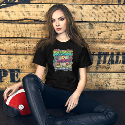 Unisex Motivational T-Shirt – “Discipline Over Motivation” Graphic Gym & Casual Tee | Classic Crew T-Shirt
