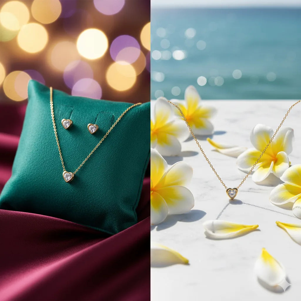 Gold Heart Pendant Set for Women | Minimal Design | Anti-Tarnish Stainless Steel Jewelry