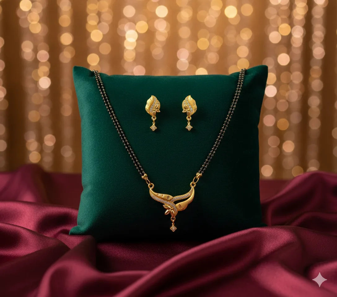 Gold Plated Mangalsutra Set for Women | Elegant Leaf Motif Design | Anti-Tarnish Stainless Steel Jewelry
