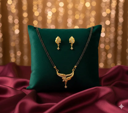 Gold Plated Mangalsutra Set for Women | Elegant Leaf Motif Design | Anti-Tarnish Stainless Steel Jewelry