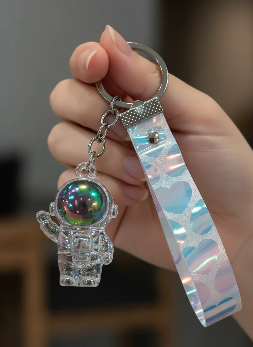Transparent Astronaut Keychain – Crystal Look Hard Plastic Key Ring for Bikes, Bags & Gifts