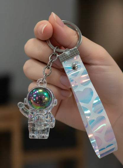 Transparent Astronaut Keychain – Crystal Look Hard Plastic Key Ring for Bikes, Bags & Gifts